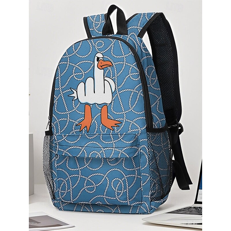 Funny Goose Print Backpack for Kids and Teens – Lightweight Large Capacity School Bag with Rope Pattern for Boys and Girls, Ideal for Daily Use and Back to School