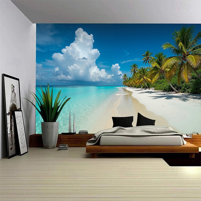 Landscape Ocean Beach Tapestry Large Tapestry Mural Decor Photograph Backdrop Blanket Curtain Home Bedroom Living Room Decoration