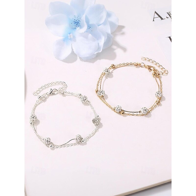 Women's Double Layer Rhinestone Beaded Anklet – Elegant Gold Chain Beach Foot Jewelry for Summer, Vacation & Daily Wear2