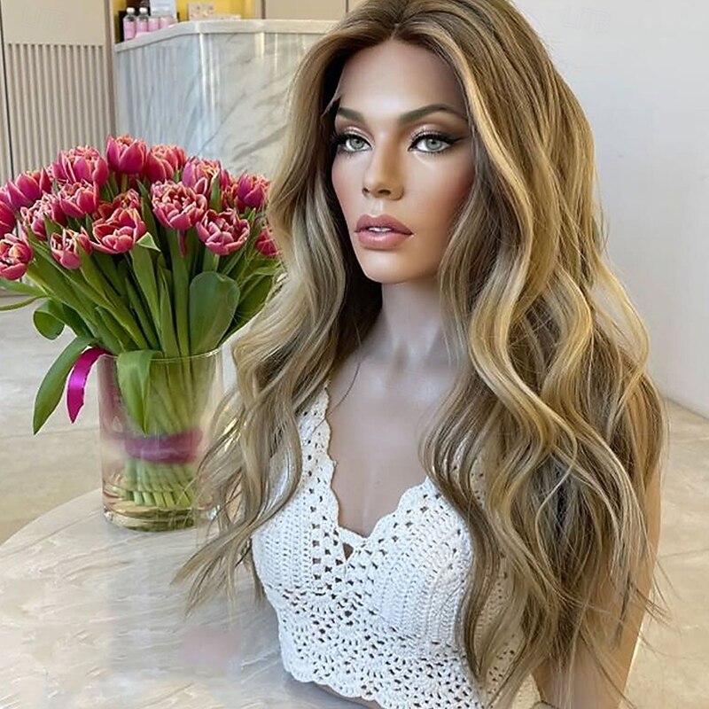 Remy Human Hair 5x5 Closure 13x4 Lace Front Wig Free Part Brazilian Hair Wavy Blonde Wig 130% 150% Density Ombre Hair Highlighted / Balayage Hair Natural Hairline Glueless Pre-Plucked For Women Long3