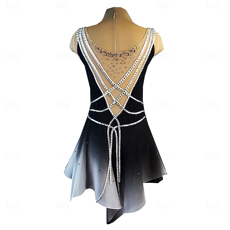Figure Skating Dress Women's Girls' Ice Skating Dress Dark Grey Thumbhole Halo Dyeing High Elasticity Professional Competition Skating Wear Thermal Warm Crystal / Rhinestone Sleeveless Ice Skating3