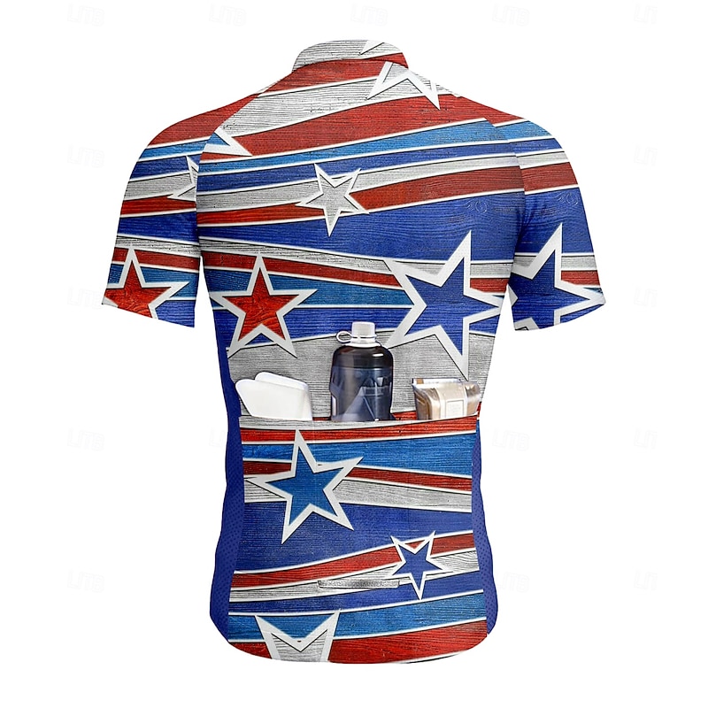 Men's Cycling Jersey Graphic Geometric National Flag Short Sleeve Bike Tee Tshirt Top with 3 Rear Pockets UV Resistant Quick Dry Front Zipper Reflective Strips Sports Navy Blue Clothing Apparel2