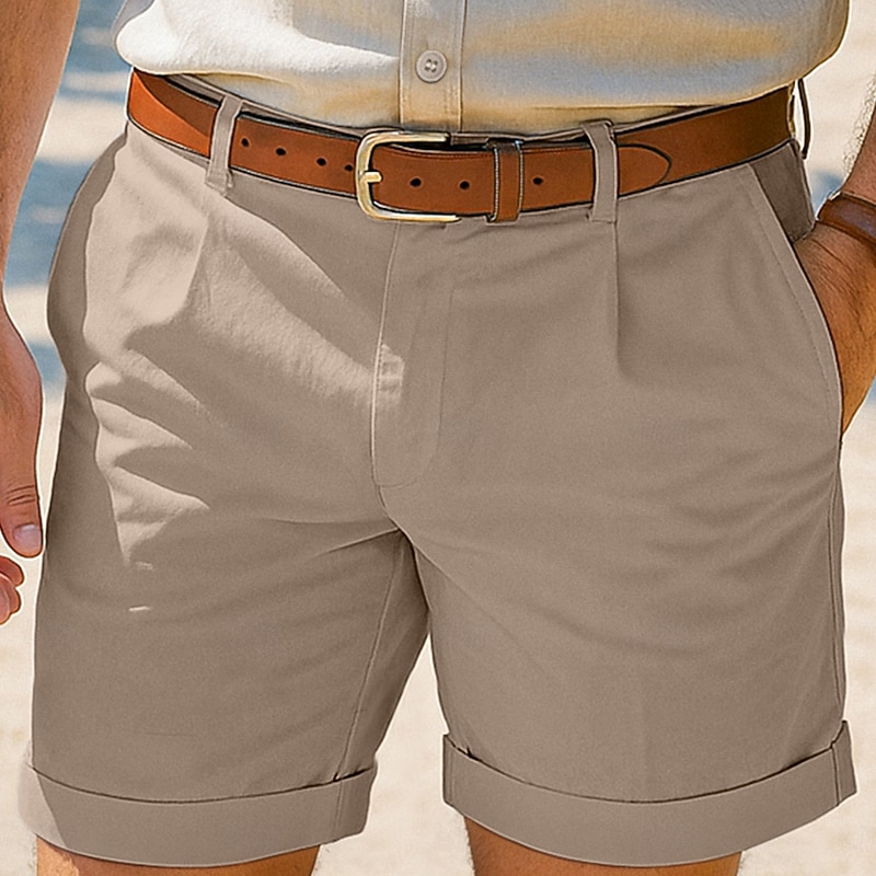 Men's Linen Shorts Dress Shorts Summer Shorts Beach Shorts Pleated Shorts Pocket Pleats Straight Leg Plain Comfort Breathable Knee Length Outdoor Casual Daily Vacation Fashion Black White4