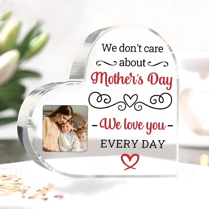 Personalized Heart Shaped Acrylic Photo Plaque Custom Best Gift for Mom Photo Gift for Mom, Table Decor, Shelf or Home Display