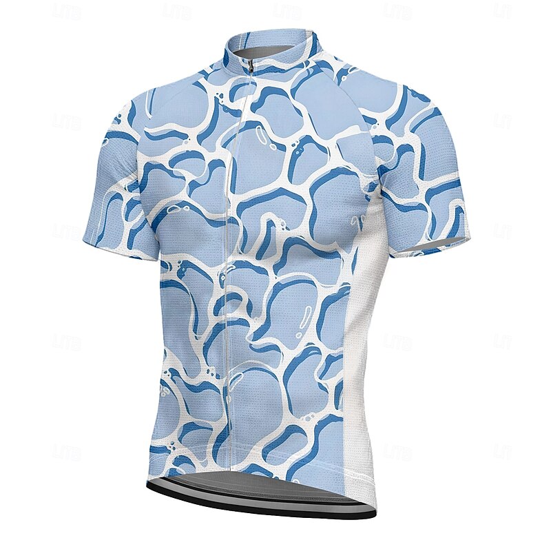 Men's Cycling Jersey Graphic Geometric Short Sleeve Bike Tee Tshirt Jersey Top with 3 Rear Pockets UV Resistant Quick Dry Front Zipper Reflective Strips Sports Blue Sky Blue Clothing Apparel