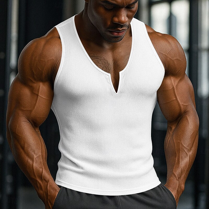 Men's Waffle Tank Top Tank Top Vest Undershirt Sleeveless V Neck Summer Plain Fashion Sporty Classic Street Casual Sports White Yellow Blue Top Tee for Men4