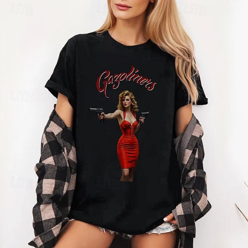 T-shirt Tee Retro Poster Retro Girl Graphic For Women's Adults' Masquerade Hot Stamping Casual Daily3