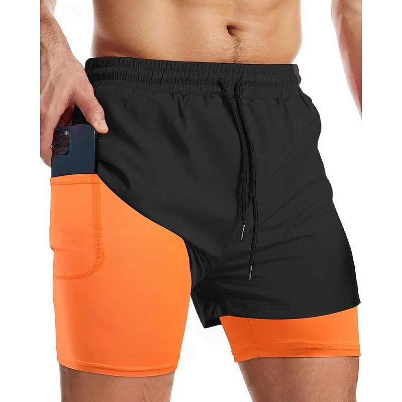 Men's Swim Trunks Swim Shorts Board Shorts Color Block Quick dry Breathable With Compression Liner with Towel Loop Vacation Beach Hawaiian Casual Black2