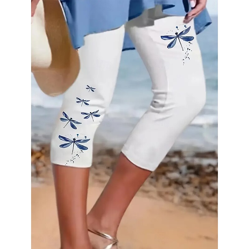 Women's Leggings Capri Pants High Elasticity Vacation Vintage Fashion Calf-Length Mid Waist Animal Ocean Printing Thermal Warm Breathable Soft Stretchy Vacation Casual Daily White Summer Spring