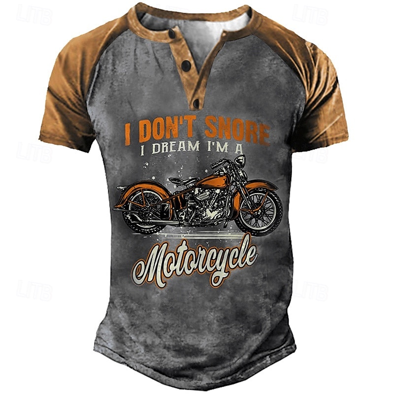 Men's Graphic Motorcycle T Shirt Henley Shirt Tee Short Sleeve 3D Print Vintage Designer Stylish Outdoor Daily Sports Summer Yellow Blue Gray Henley Henley T-Shirt3