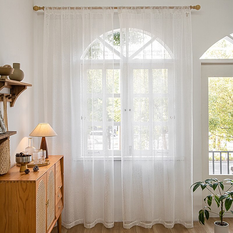 Elegant White Sheer Curtain Light-Filtering Rod Pocket Design for Bedroom & Living Room Decor, Hand Washable Polyester2