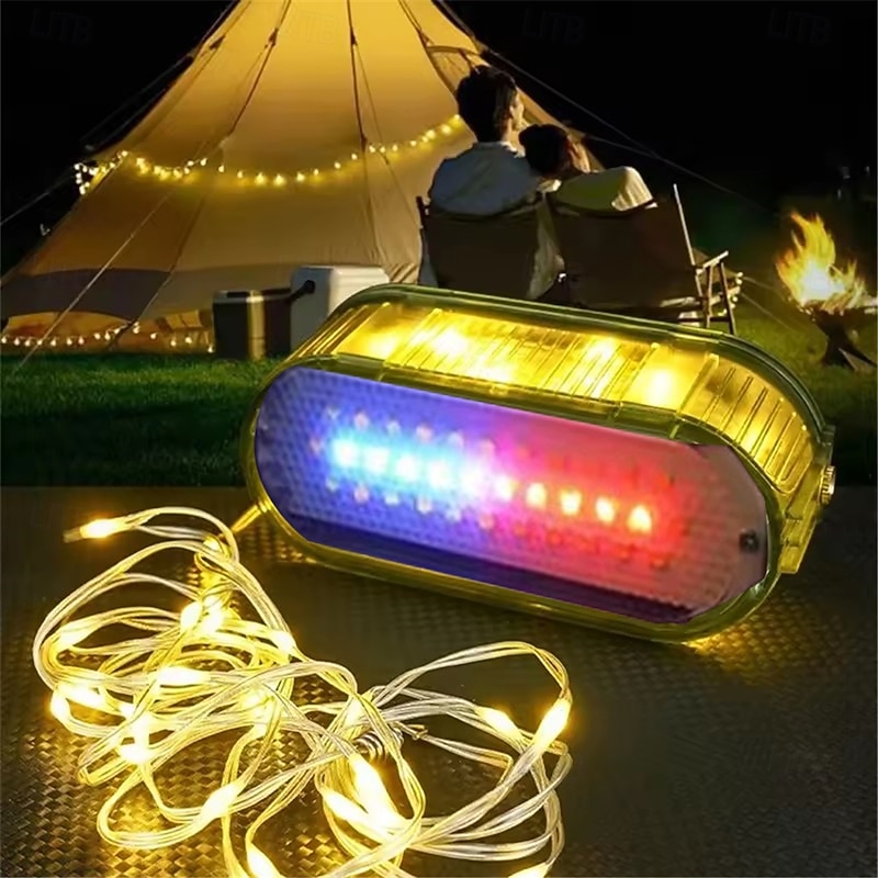 6.5-Meter String Lights Flexible Light Strip Outdoor Camping Atmosphere Light Storage Light String Portable Tent Decoration Light 7 Light Effect Modes Warning Light Effect Strip Hook Magnetic Suction  1PC
