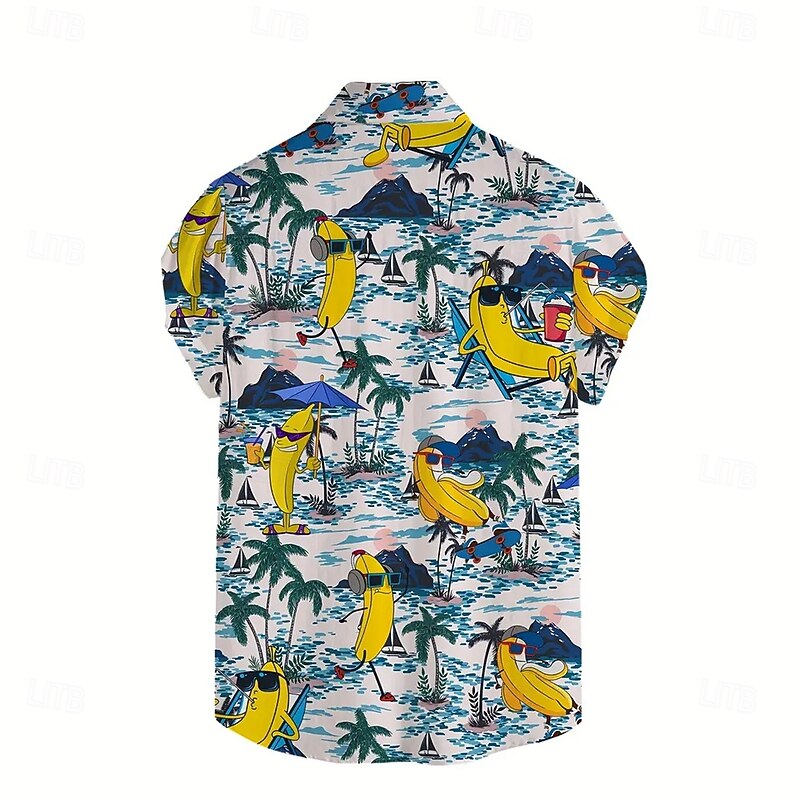 Men's Coconut Tree Funny Banana Shirt Summer Hawaiian Shirt Button Up Shirt Short Sleeve Hawaiian Vacation Holiday Beach Wear Summer Spring Turndown 3D Print Collared Shirts Beige2