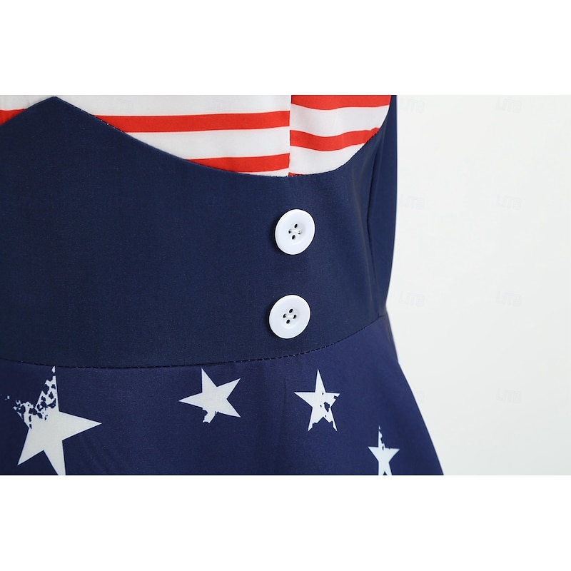 Retro Vintage 1950s Independence Day A-Line Dress Swing Dress Halter USA Flag Fancy Dress Women's Masquerade 4th of July Casual Daily Bachelorette Party Adults' Dress Summer4