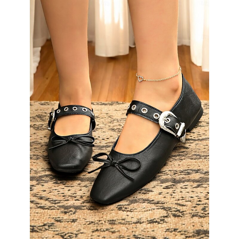 Women's 1950s Vintage White Mary Jane Ballet Flats – Square Toe Shoes with Buckle Strap for Daily & Cottagecore Outfits3