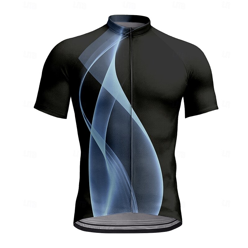 Men's Cycling Jersey Graphic Geometric Short Sleeve Bike Tee Tshirt Jersey Top with 3 Rear Pockets UV Resistant Quick Dry Front Zipper Reflective Strips Sports White Blue Clothing Apparel