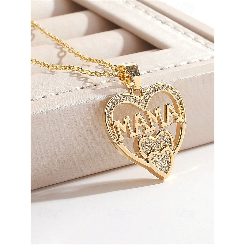Gold Heart "MAMA" Pendant Necklace with Rhinestone Accents – Elegant Mother's Day Jewelry Gift for Women, Moms and Grandmothers4