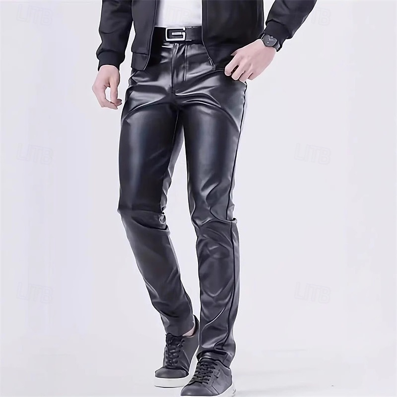 Men's Trousers Chinos Summer Pants Faux Leather Shorts Pocket Plain Comfort Breathable Vacation Daily Holiday Holiday Casual Black