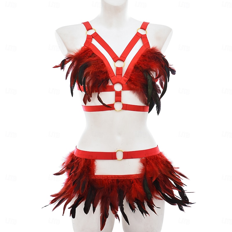 Drag Queen Halloween Outfits Lingerie Feather Bralette Pride Rainbow Sexy Costume Adults' Women's Halloween Carnival Pride Parade Pride Month Easy Halloween Costumes Dress Up2