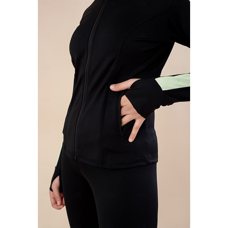 Over The Boot Figure Skating Tights Figure Skating Fleece Jacket Figure Skating Pants Women's Girls' Ice Skating Jacket Tights Top Black Patchwork Thumbhole Spandex Stretchy Training Practice4