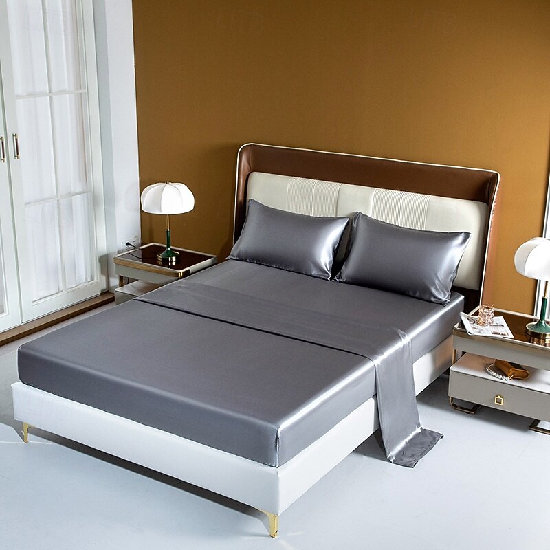 Satin Ice Silk Four-piece Set European American Sheets, Mattress Covers, Pillowcases Bedding