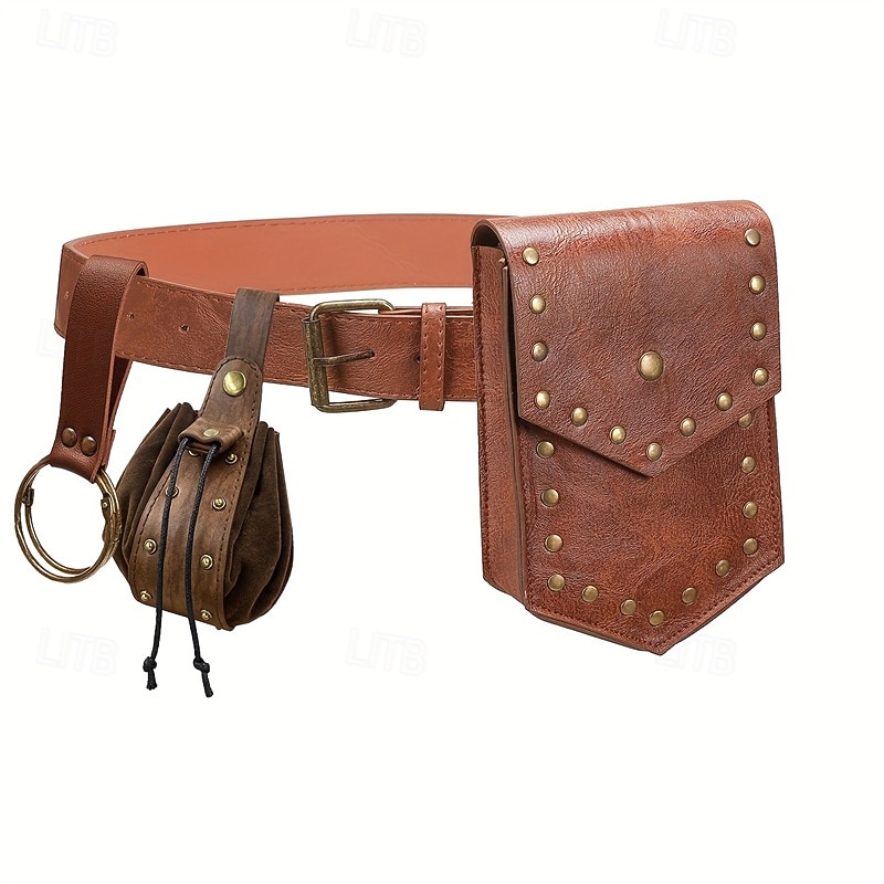 Punk & Gothic Medieval Renaissance Waist Belt Sword Holder Waist Bag Viking Crusader Archery Fancy Dress Men's Women's Unisex Celtic Halloween Carnival Masquerade Performance Party LARP Adults' Belt
