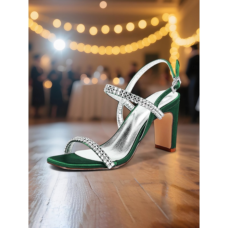 Women's White Rhinestone Block Heel Sandals – Bridal Prom Heels for Weddings, Parties and Elegant Evenings3