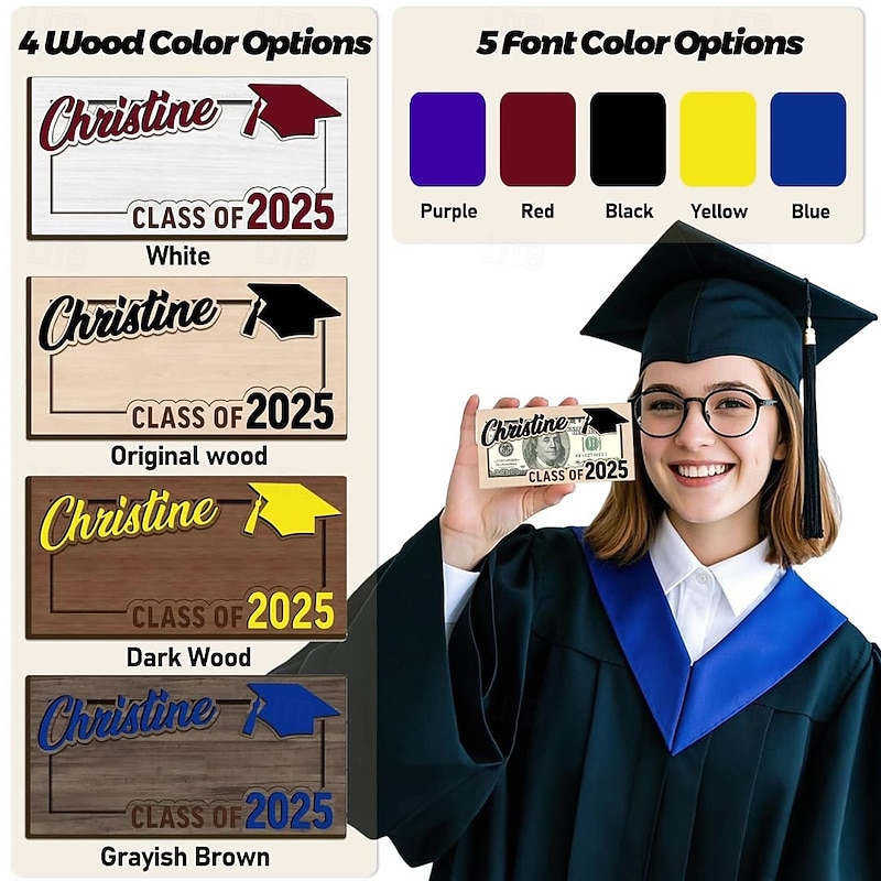 Graduation Gifts 2025 Money Holder Wooden Graduation Money Cash Envelope Box for Class of 2025 Senior College University Graduates
