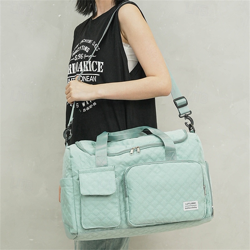 Weekender Bag Travel Duffel Bag with Shoe Compartment, Large Capacity Oxford Cloth Tote with Zipper, Quilted Carry On Shoulder Bag for Clothes Storage, Overnight Gym Luggage for Women Men3