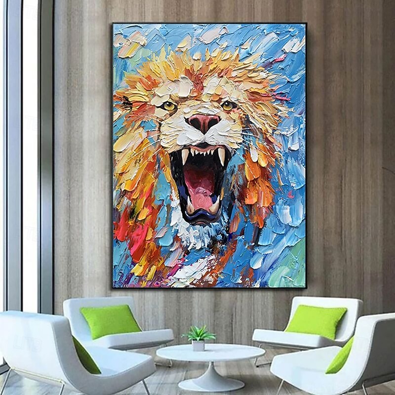 Handmade Oil Painting Canvas Wall Art Decoration Animal Abstract Fierce Lion  for Home Decor Rolled Frameless Unstretched Painting3
