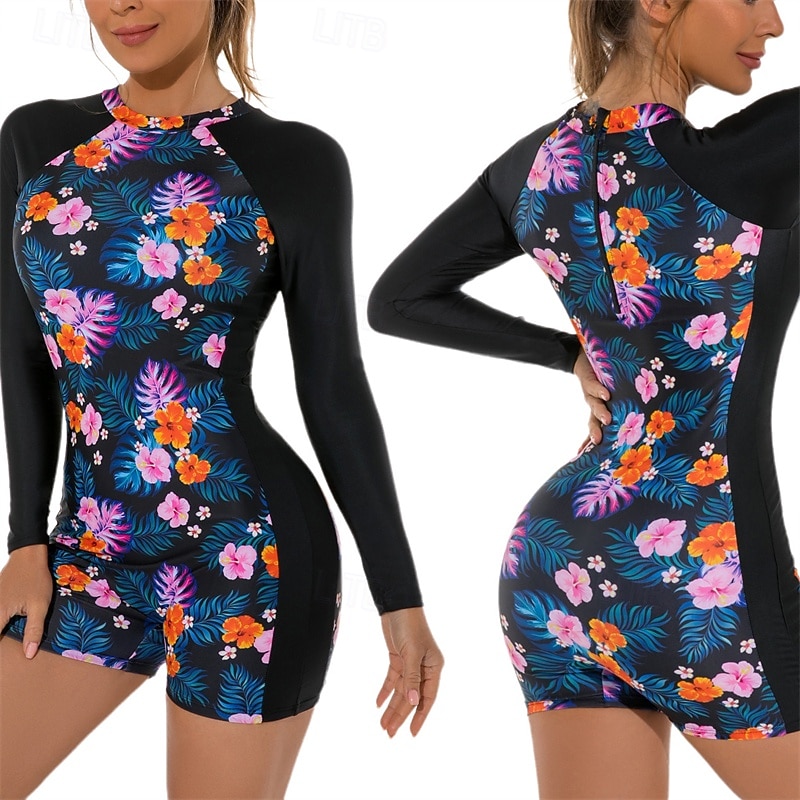 Women's Rash Guard One Piece Swimsuit UV Sun Protection UPF50+ Lightweight Long Sleeve Spandex Swimwear Bathing Suit Swimming Surfing Beach Water Sports Summer Spring Autumn