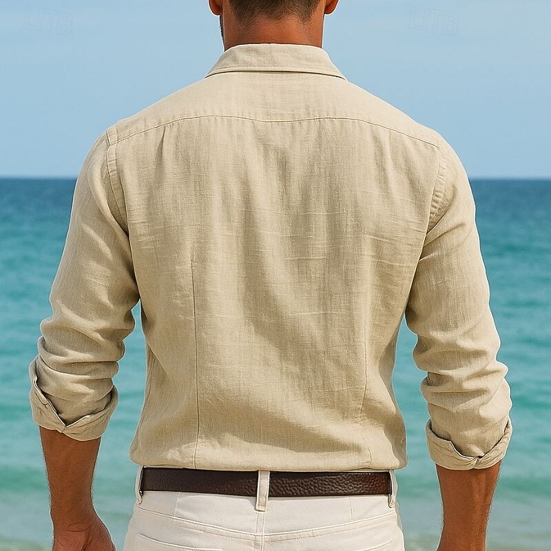 Men's Shirt Linen Shirt Cotton Linen Shirt Summer Shirt Beach Shirt Button Up Shirt Plain Casual Daily Black White Navy Blue Blue Long Sleeve Turndown Spring & Summer Clothing Apparel4