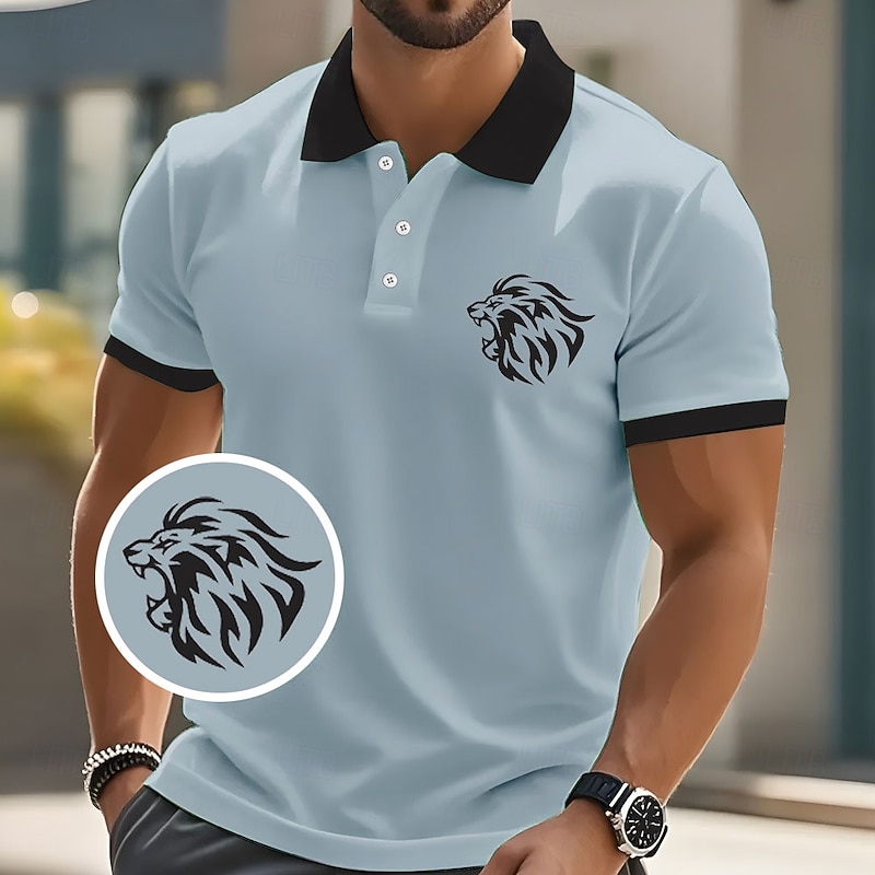 Men's Animal Lion Polo Short Sleeve Polo Shirts Collared Shirts Casual School Outdoor Athleisure Daily Wear 3D Print Summer White Pink Blue3