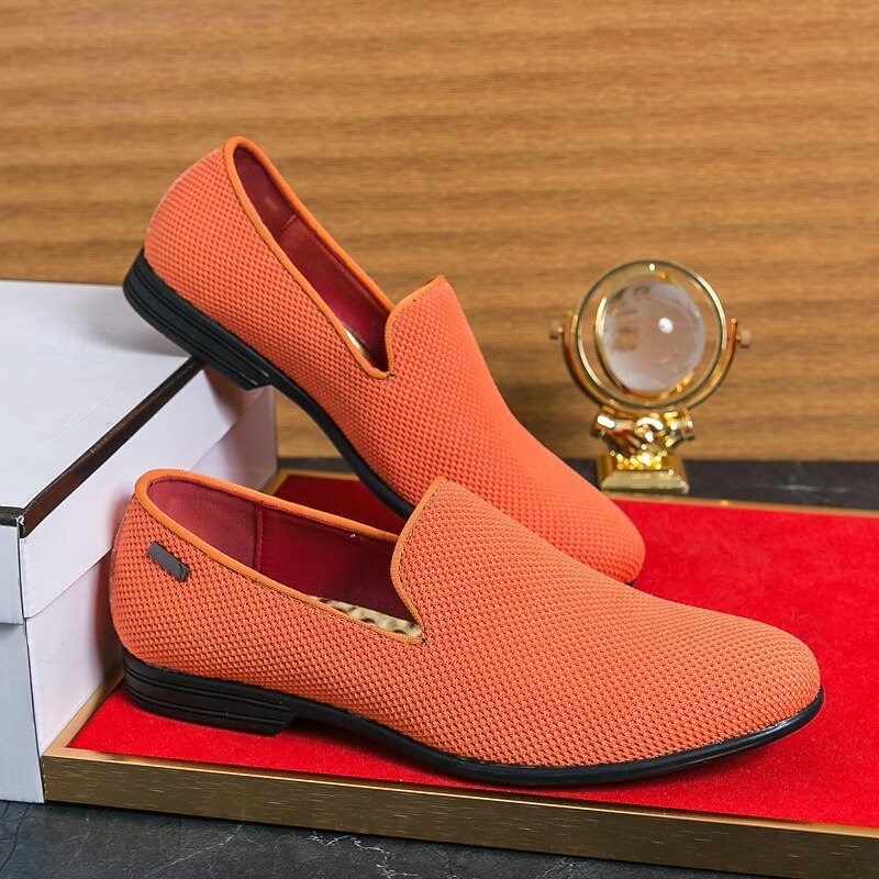 Men's Bright Orange Breathable Mesh Loafers – Casual Prom Party Slip-On Shoes for Summer Events3