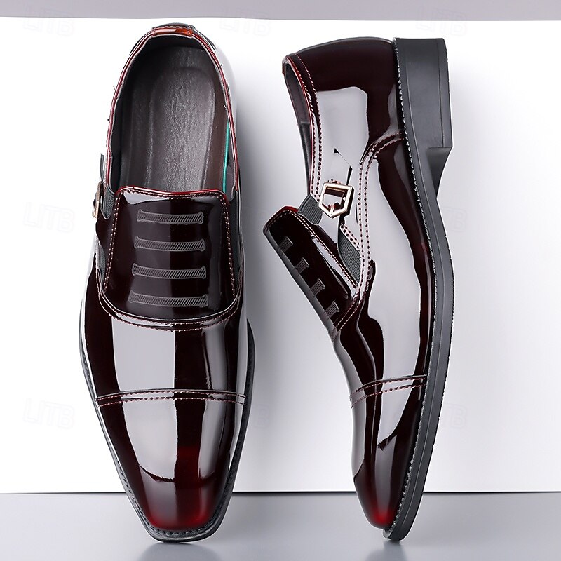 Men's Dress Shoes - Black and White Patent Leather Shoes with Buckle for Weddings, Galas and Dance Parties2