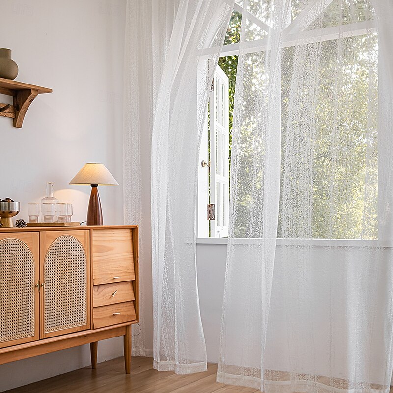 Elegant White Sheer Curtain Light-Filtering Rod Pocket Design for Bedroom & Living Room Decor, Hand Washable Polyester4