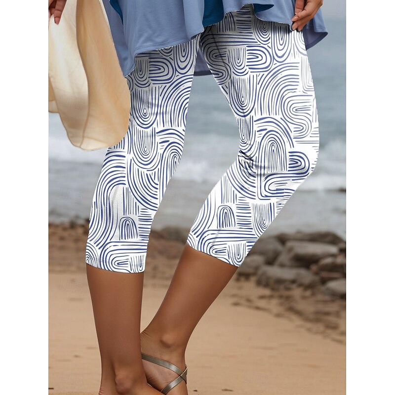 Women's Leggings Capri Pants High Elasticity Vacation Vintage Fashion Calf-Length High Waist Floral Graphic Geometic Printing Thermal Warm Breathable Soft  Outdoor Daily Pink Blue Purple Summer