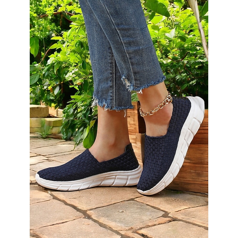 Slip-On Sneakers for Women – Breathable Woven Design with Comfortable Soles, Ideal for Spring and Summer Casual Outings