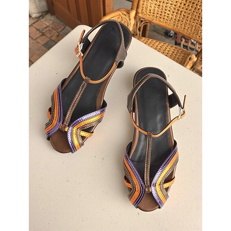 Women's Colorblock T-Strap Flat Sandals – 1950s Inspired Retro Style Shoes for Summer Casual, Travel & Daily Wear2