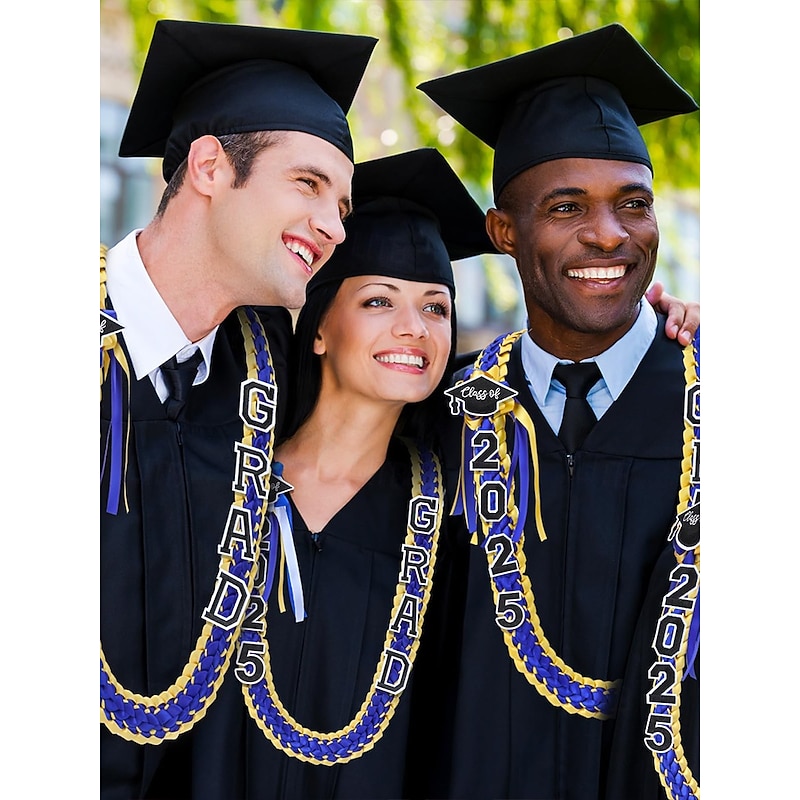 Class of 2025 Graduation Wreath - Braided Ribbon Necklace with GRAD Letters and Hat Charm, Handmade Keepsake Gift for High School and College Graduation Ceremony4