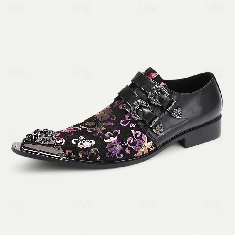 Men's Black Floral Embroidered Monk Strap Dress Shoes–Gothic Formal Shoes for Weddings, Banquets and Fashion Shows3
