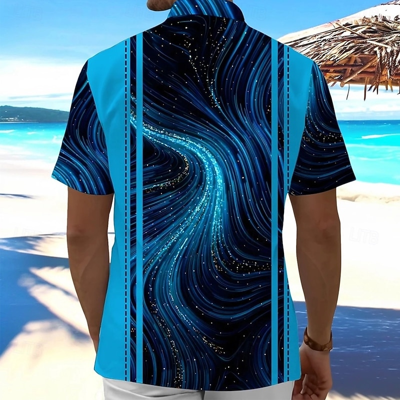 Men's Geometric Striped Gradient Color Shirt Casual Shirt Button Up Shirt Short Sleeve Fashion Casual Outdoor Vacation Dailywear Summer Spring Turndown 3D Print Collared Shirts Front One Pocket Black2