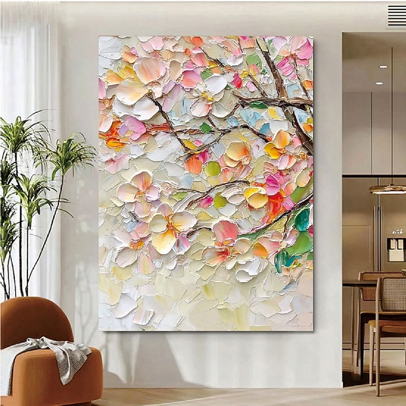 Pure Large Size Hand-painted flower oil painting hand painted Wild flowers Painting handmade 3D Texture Blooming Flower Painting Canvas Extra Flora painting Wall Art Botanical painting Wall Art Decor