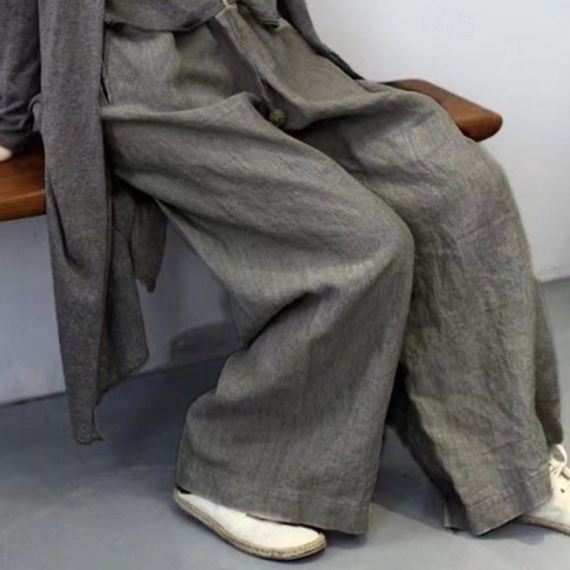 Women's Cotton Linen Pants Slacks Casual Full Length Natural Plain Pocket Elastic Waist Comfy Outdoor Comfortable Street Going out Grey Black Khaki Coffee Summer Regular Fit