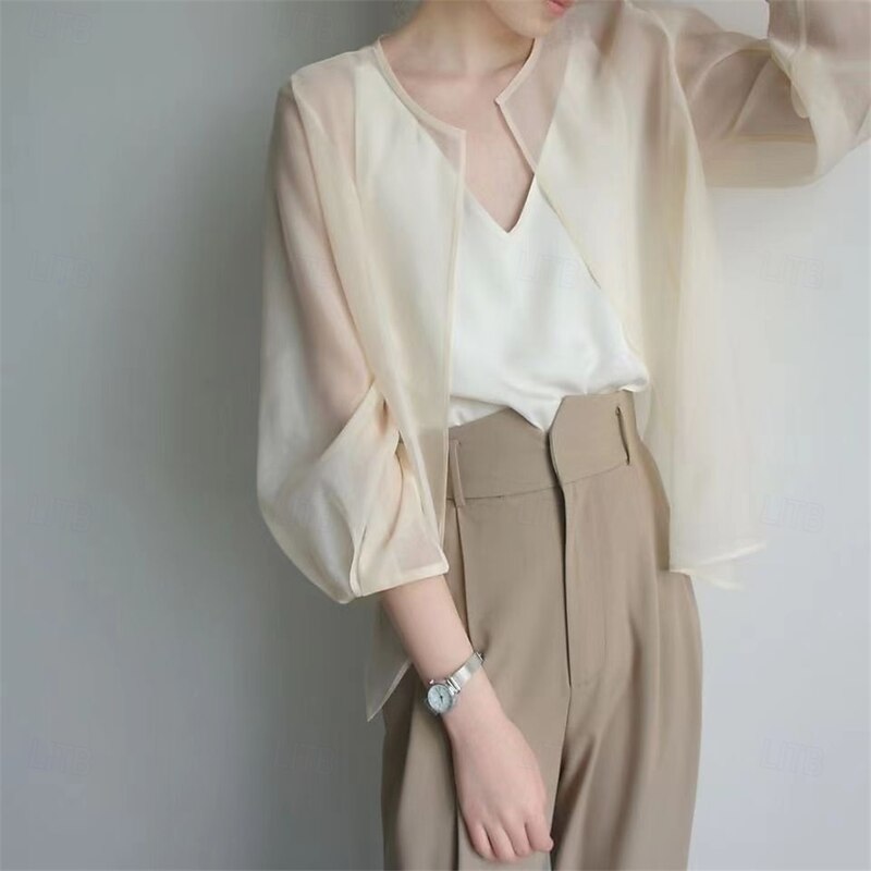 Women's Wrap Elegant Sun Protection Long Sleeve Organza Wedding Wraps With Pure Color For Wedding Summer2