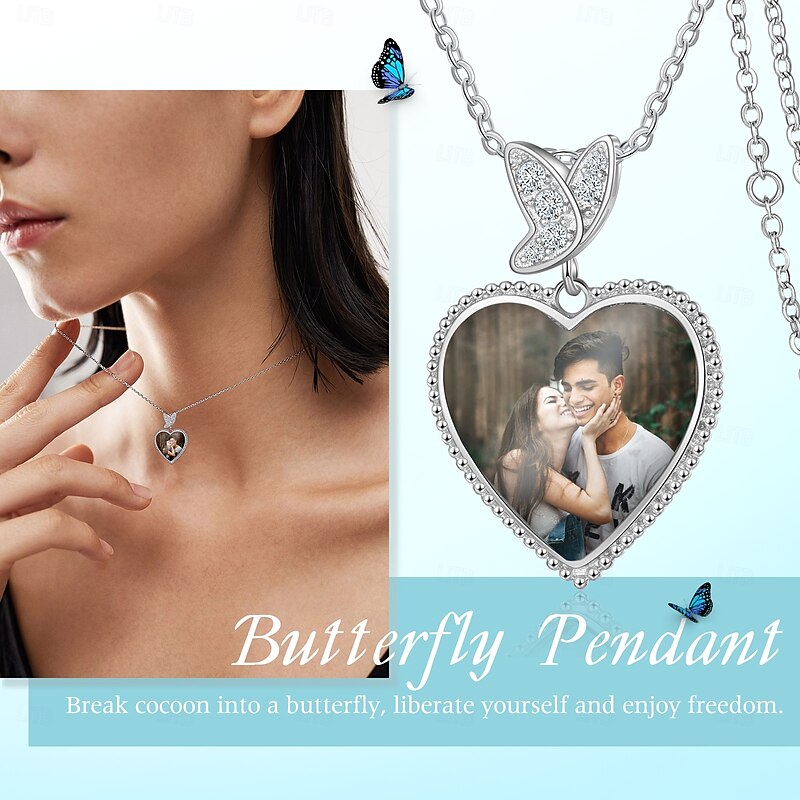 Personalized Heart Butterfly Necklace Custom Photo Gift for Her, Custom Pendant for Girlfriend Wife Mom, Heart Butterfly Jewelry for Mother's Day Valentine's Birthday Anniversary, Elegant and Versatile Accessory for Any Occasion4