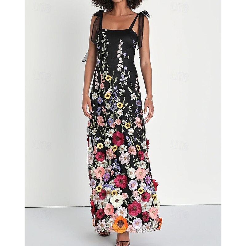 Sheath / Column Prom Dresses Floral Embroidered Lace Dress Prom Floor Length Sleeveless Square Neck with Bows4