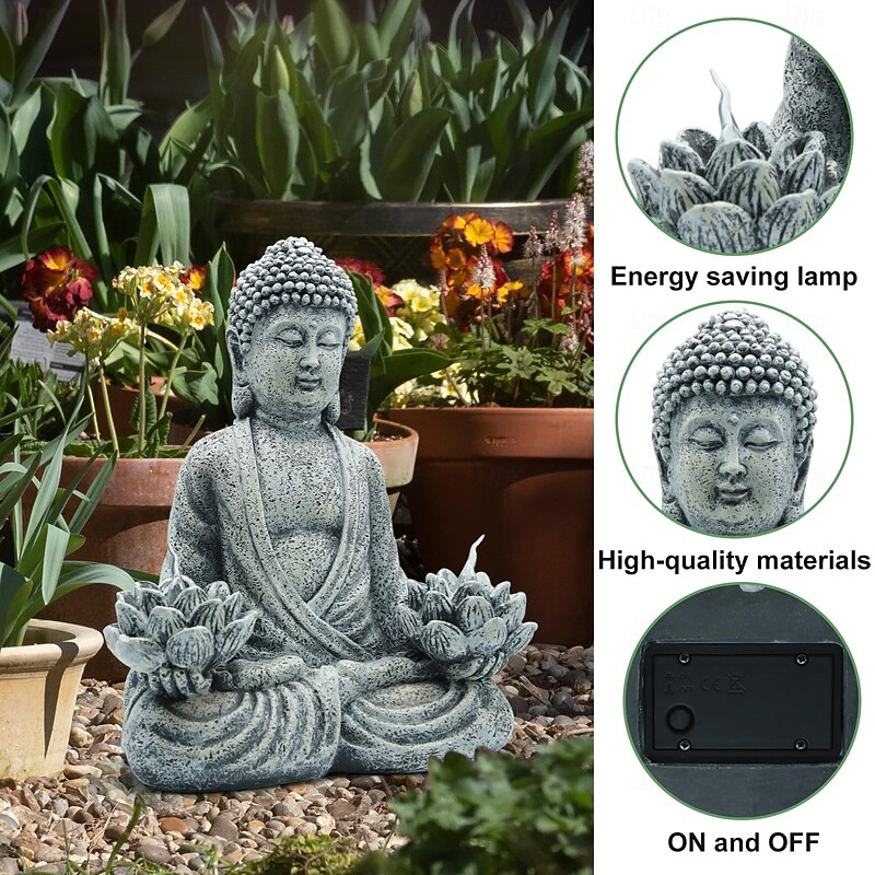 1 Pc solar powered meditation Buddha statue indoor and outdoor home garden decoration lamp Zen statue lights4