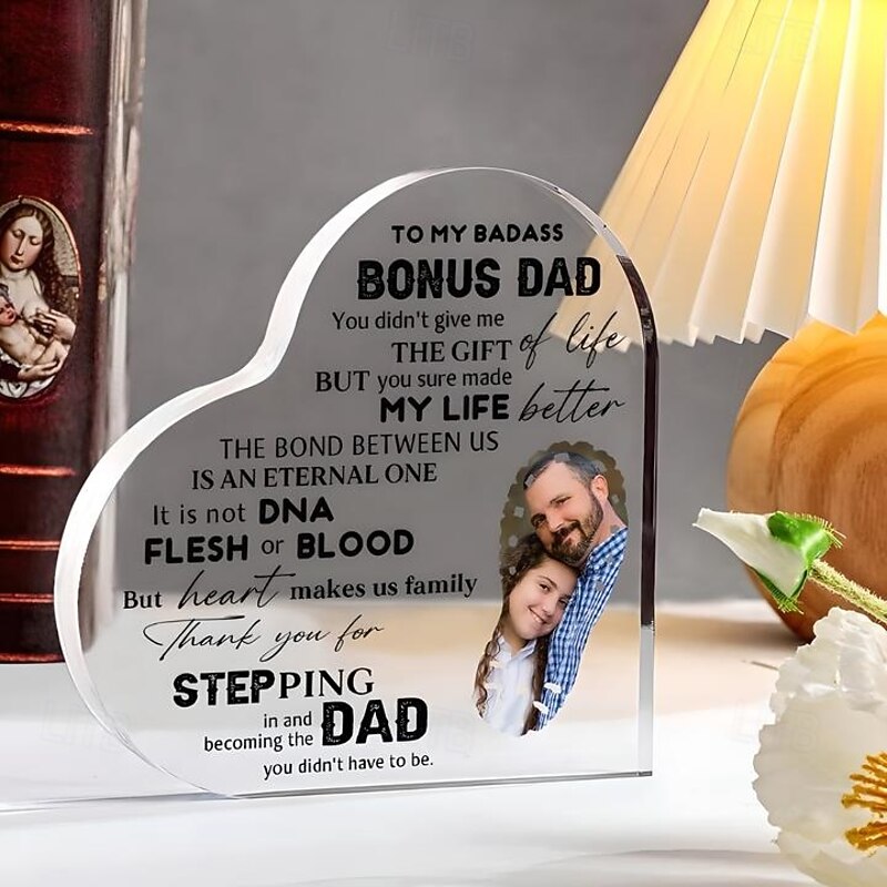 Personalized Heart Shaped Acrylic Plaque Custom Best Gift for Dad Photo for Anniversary, Birthday, Halloween, Christmas, New Year, Home Decor for Him Her