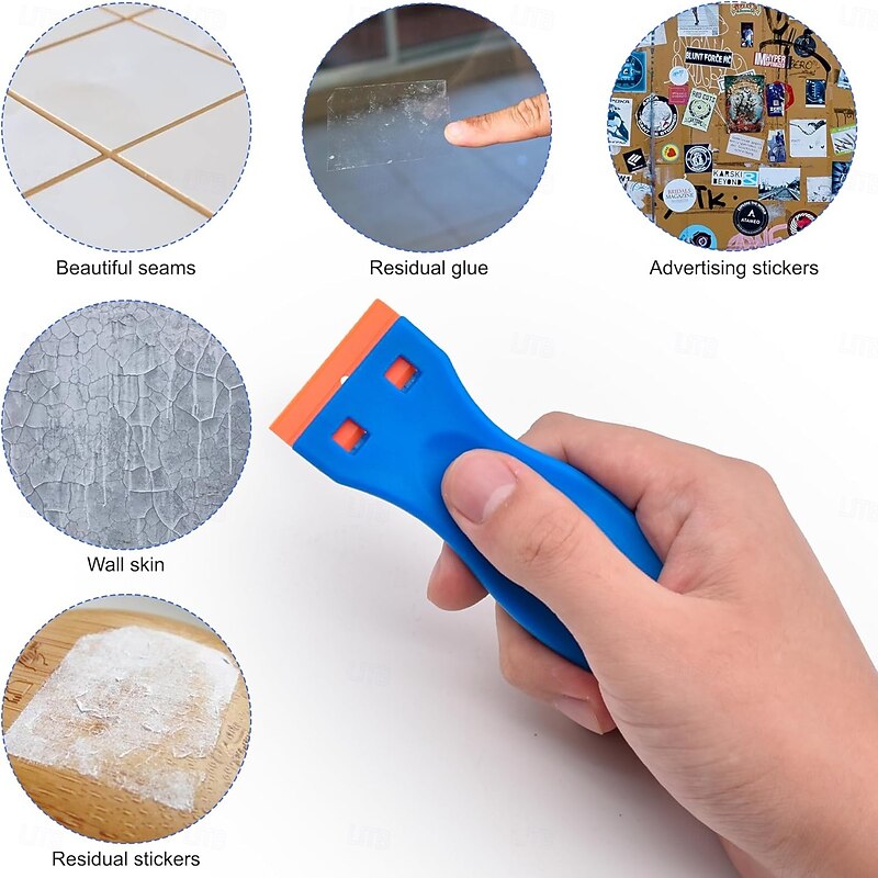 Plastic Razor Blade Scraper and 100 Pcs Blades, Remove Label Decal Tool,Forwithout Scratches Plastic Razor Blade Scraper, Adhesive Remover for Kitchen Appliances,Stickers and Paints on Window3